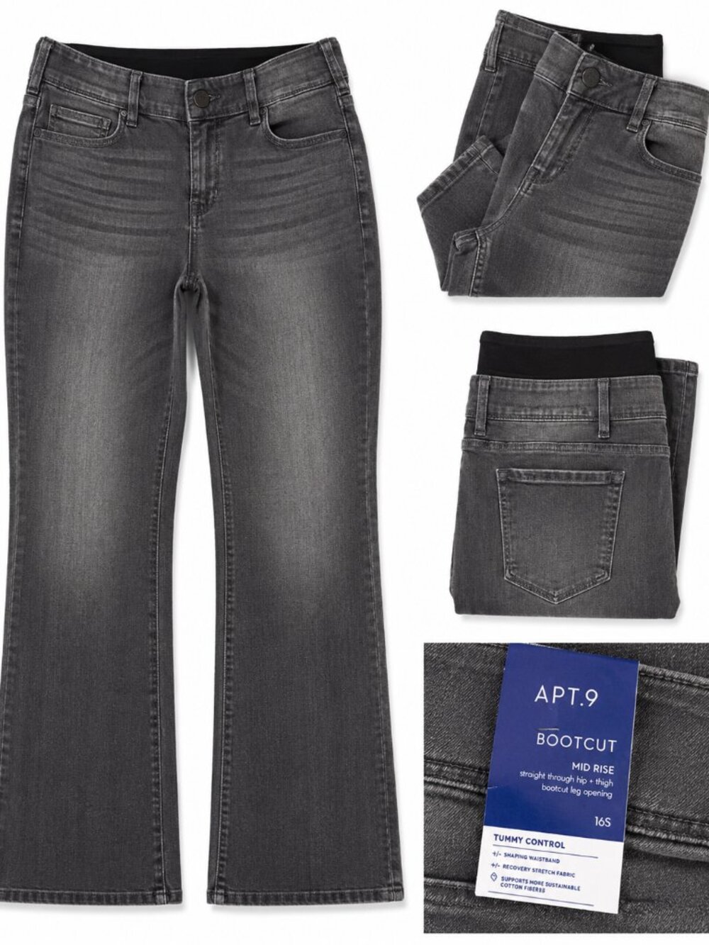 APT. 9 Bootcut Jeans – Women's Size 16 Short (16S) – Gray Wash – NWT